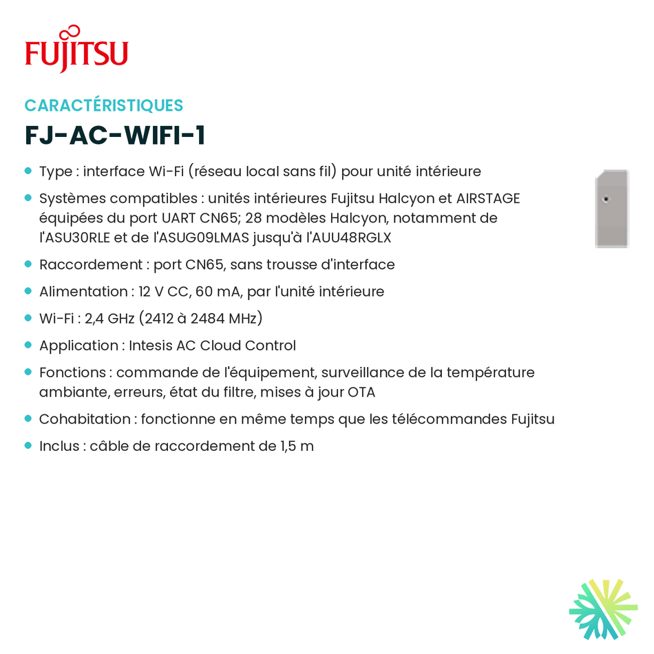 Fiche technique : Module Wi-Fi FUJITSU FJ-AC-WIFI-1 — AirGreen, Montréal, Laval, Longueuil, Rive-Sud et Rive-Nord