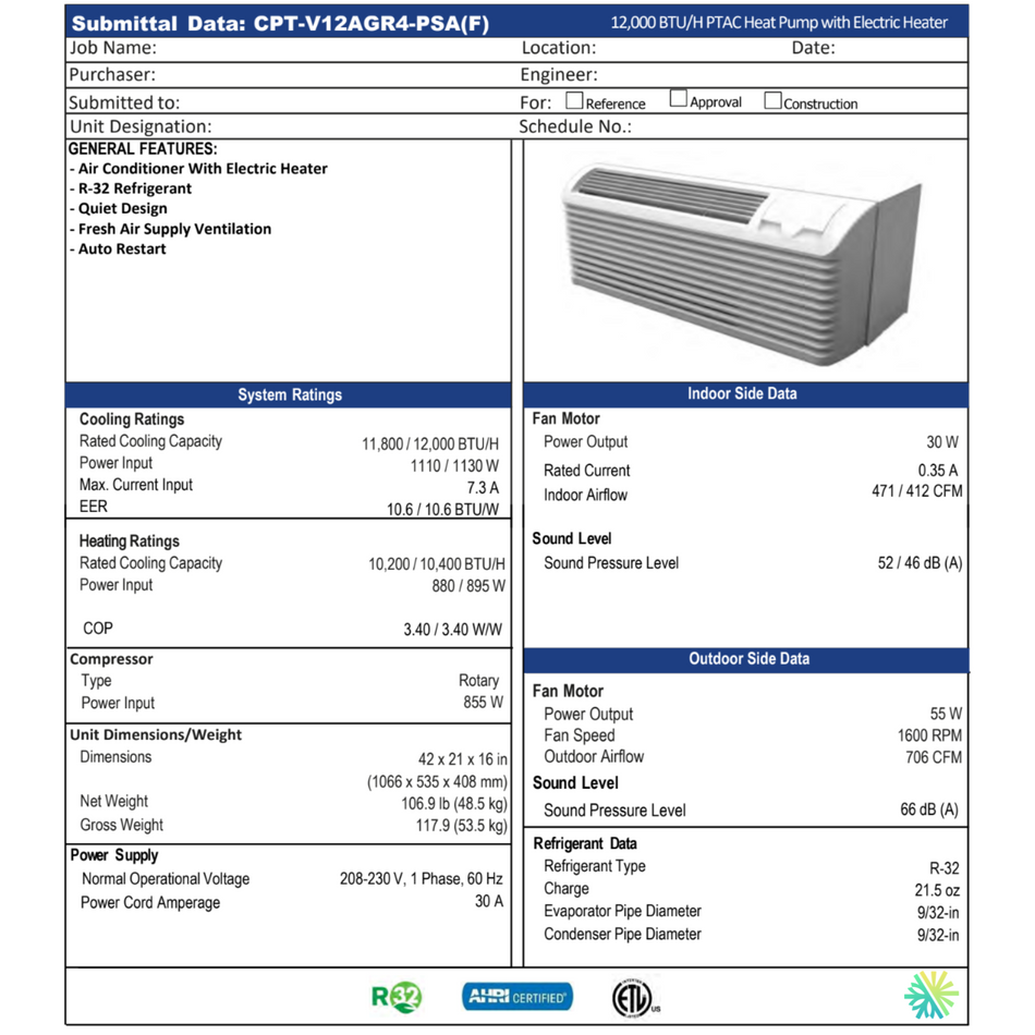 Thermopompe PTAC ForestAir R32 | 12 000 BTU | Montréal, Rive Sud, Rive Nord