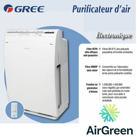Purificateur d'Air GREE spec sheet with relevant information