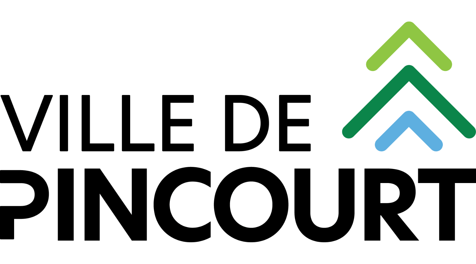 Logo of Ville de Pincourt featuring stylized green and blue arrows next to the city's name in bold black letters.