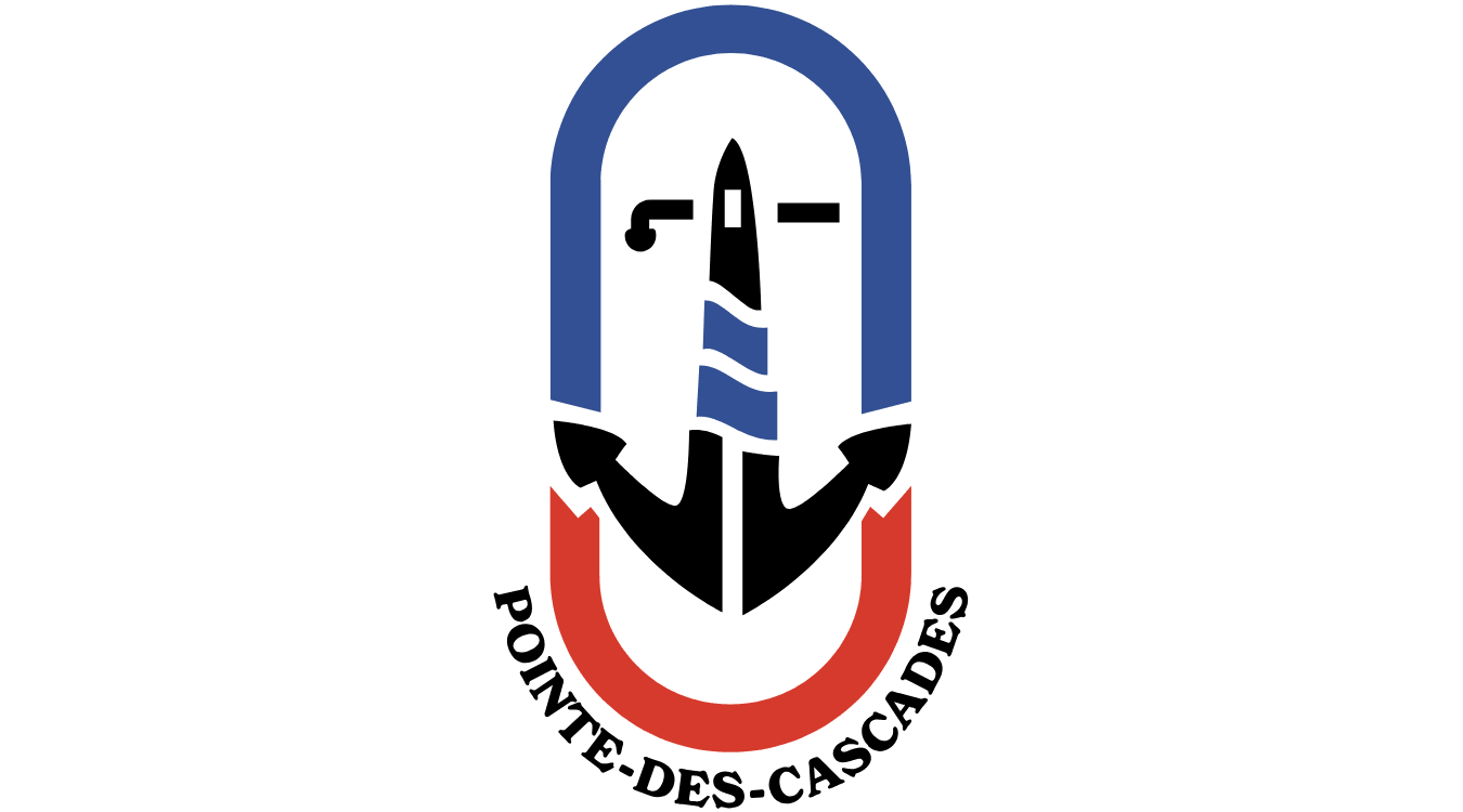 Logo of Pointe-des-Cascades featuring an anchor with blue and red elements.