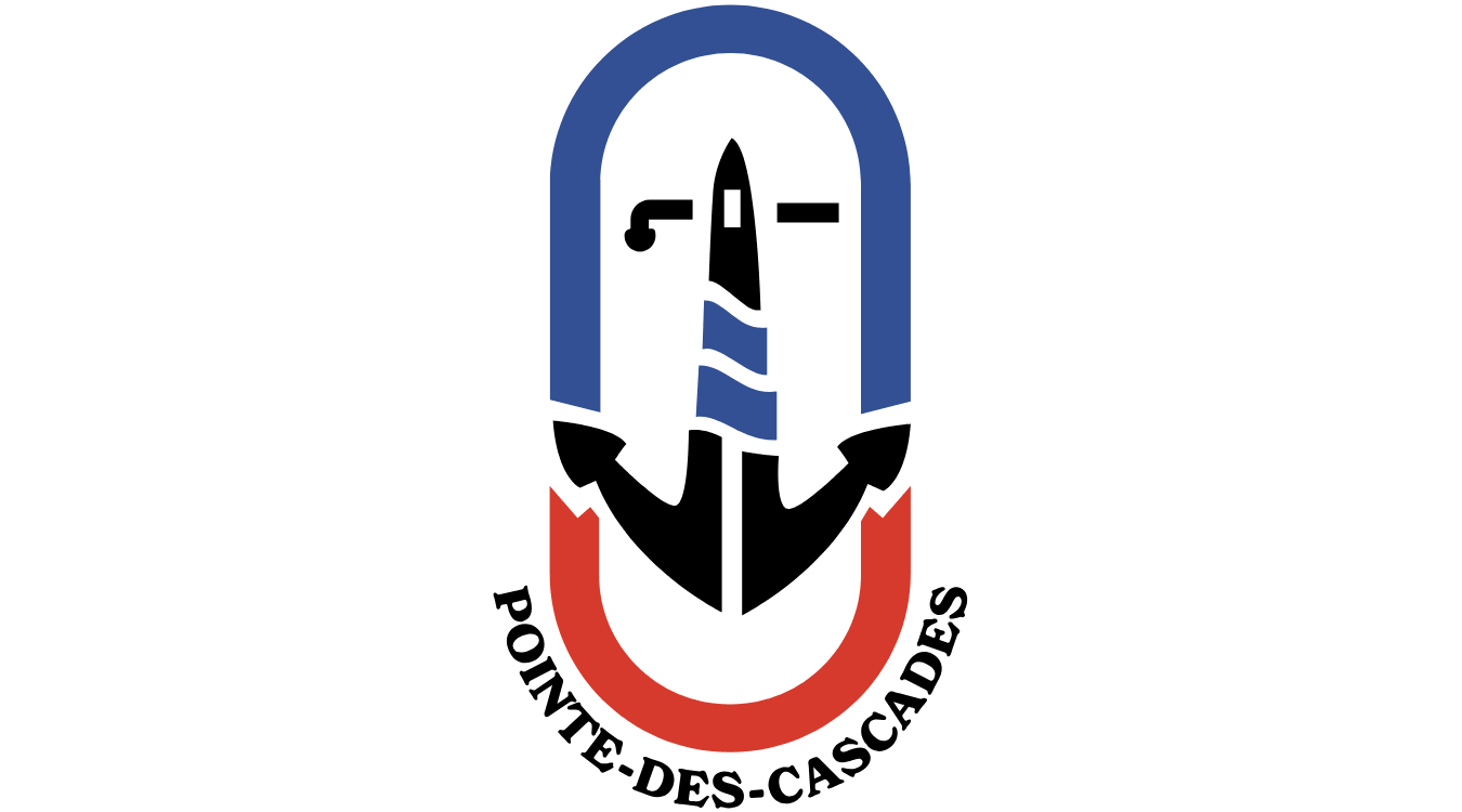 Logo of Pointe-des-Cascades featuring an anchor with blue and red elements.