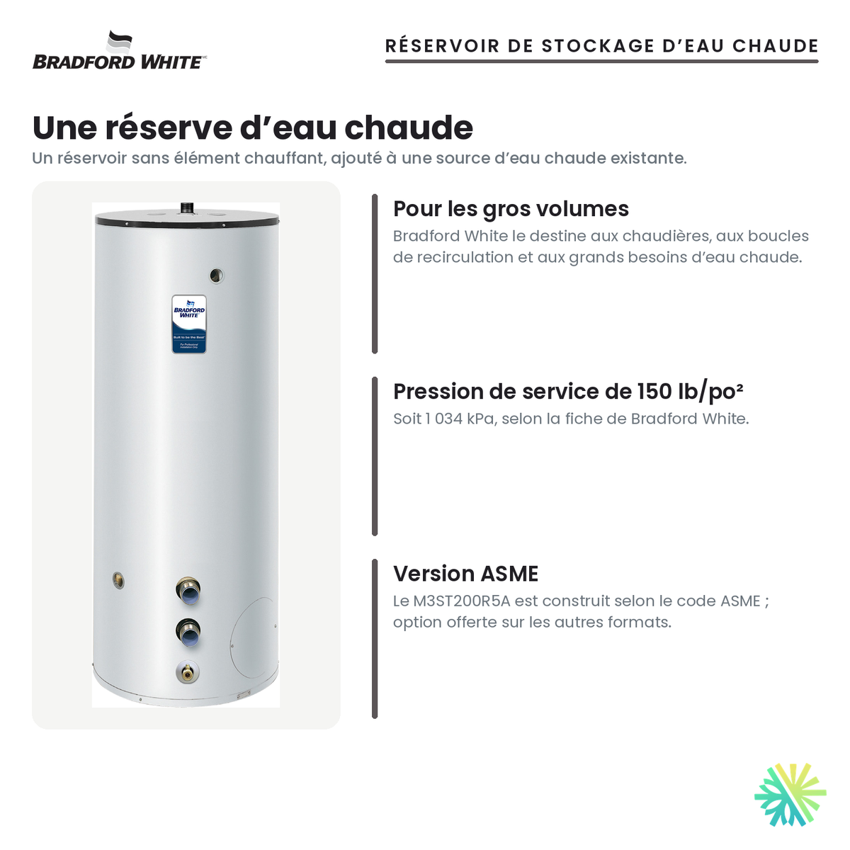 Réservoir de stockage d’eau chaude Bradford White M3ST