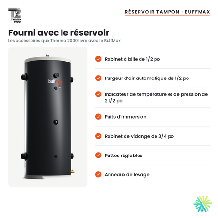 Accessoires fournis avec le réservoir tampon Thermo 2000 BuffMax ASME