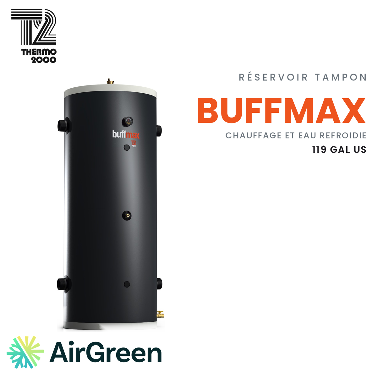 Réservoir tampon Thermo 2000 BuffMax BUFF120-3NPT-HRZ-HC, 119 gal US