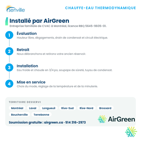 Installation de chauffe-eau thermodynamique par AirGreen à Montréal, Laval, Longueuil, Rive-Sud et Rive-Nord