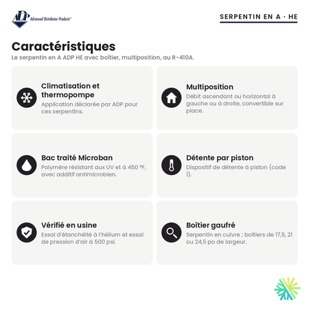 Serpentin d’évaporateur ADP HE — caractéristiques de la série