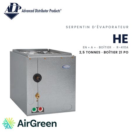 Serpentin d’évaporateur ADP HE HE31130C210B1622AP, 2,5 t · boîtier 21 po — installation par AirGreen à Montréal, Laval, Longueuil, Rive-Sud et Rive-Nord