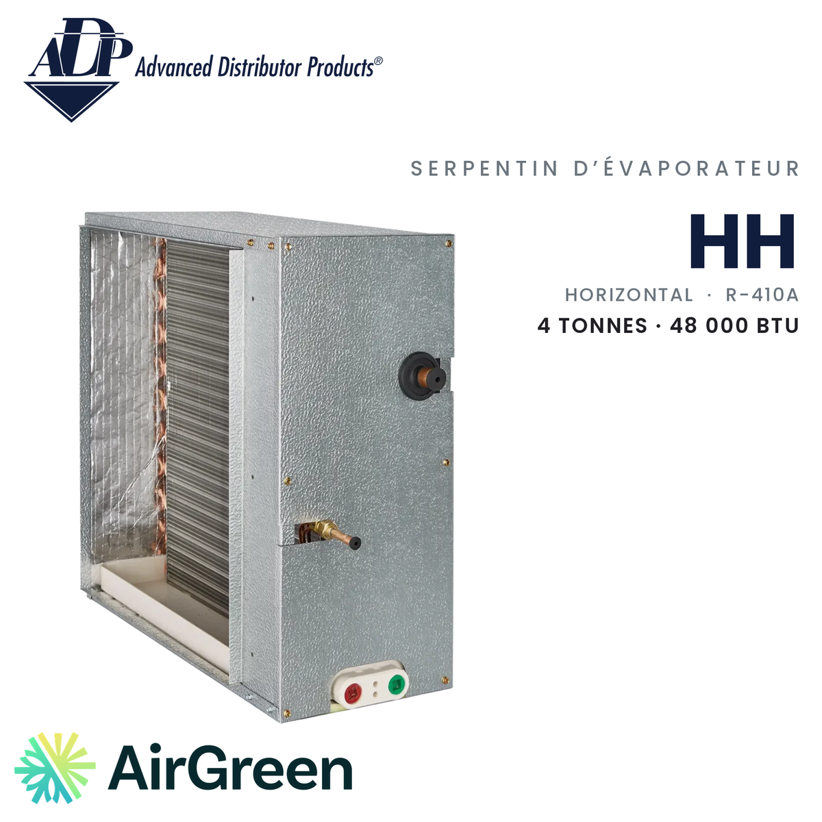 Serpentin d’évaporateur ADP HH HH61148A365A2102AP, 4 t · 48 000 BTU — installation par AirGreen à Montréal, Laval, Longueuil, Rive-Sud et Rive-Nord