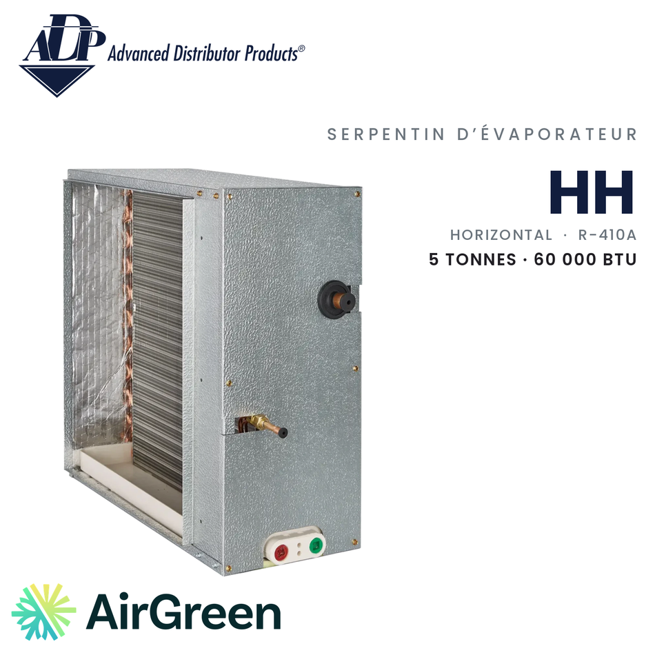 Serpentin d’évaporateur ADP HH HH66160A425A2102AP, 5 t · 60 000 BTU — installation par AirGreen à Montréal, Laval, Longueuil, Rive-Sud et Rive-Nord