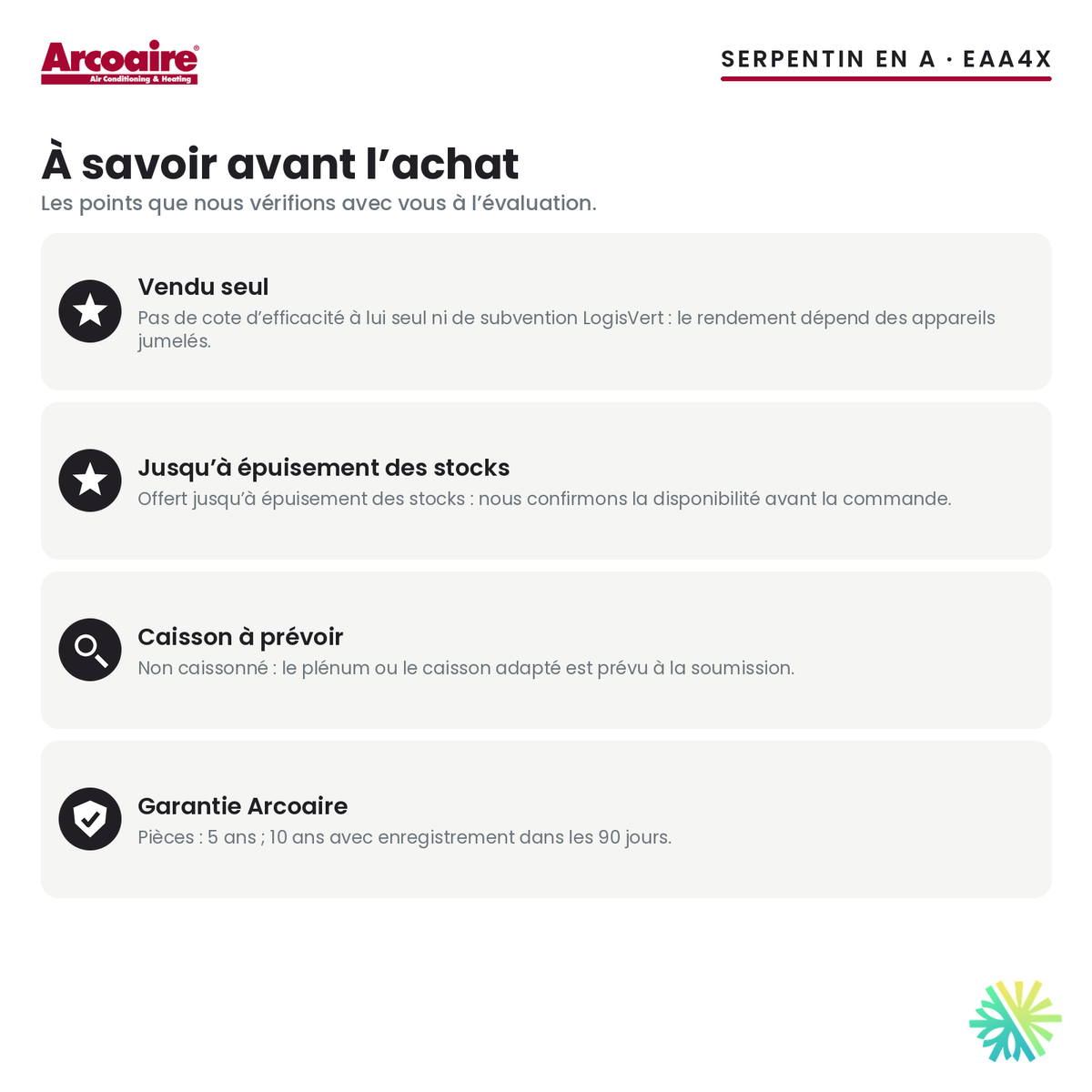 Serpentin d’évaporateur Arcoaire EAA4X — à savoir avant l’achat