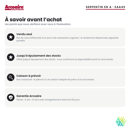 Serpentin d’évaporateur Arcoaire EAA4X — à savoir avant l’achat