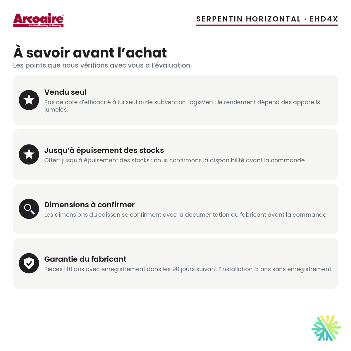 Serpentin d’évaporateur Arcoaire EHD4X — à savoir avant l’achat