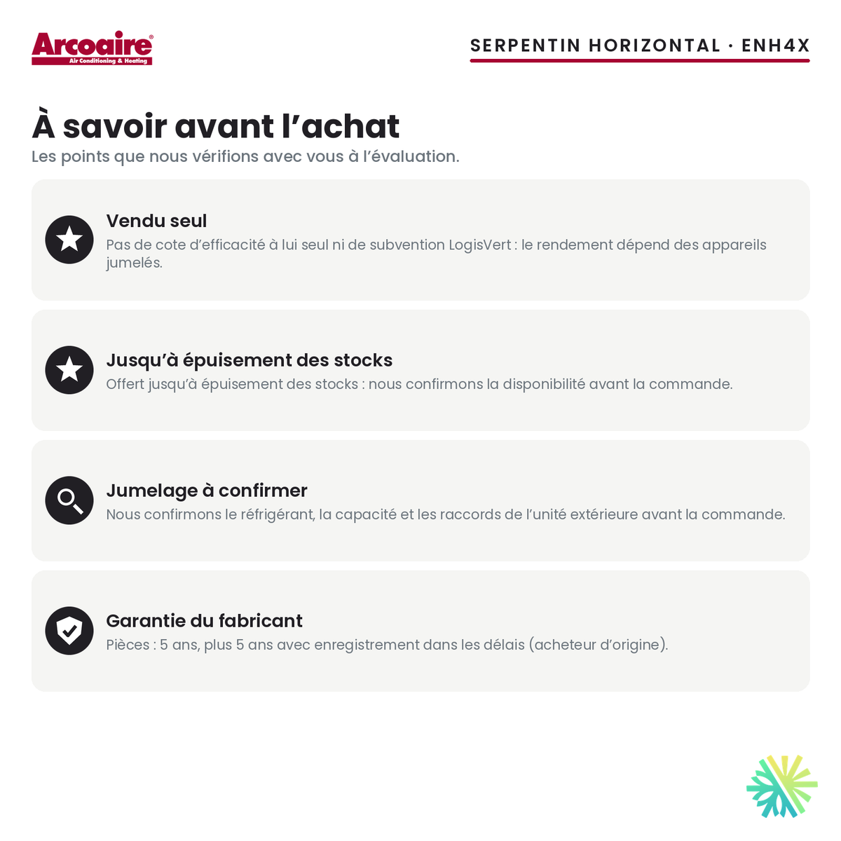 Serpentin d’évaporateur Arcoaire ENH4X — à savoir avant l’achat