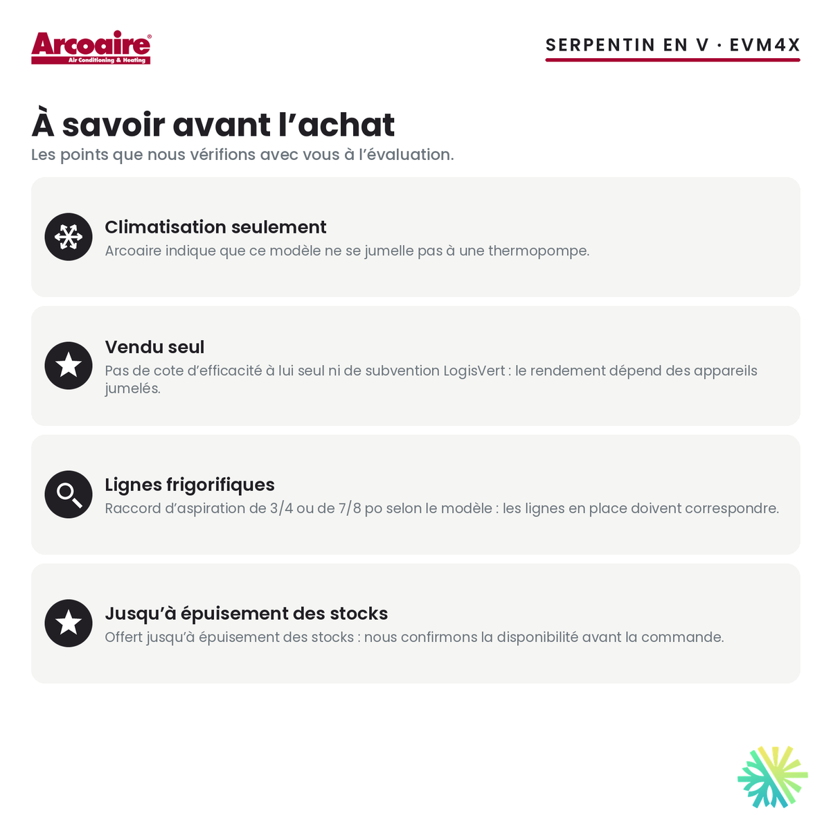 Serpentin d’évaporateur Arcoaire EVM4X — à savoir avant l’achat