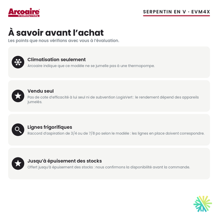 Serpentin d’évaporateur Arcoaire EVM4X — à savoir avant l’achat