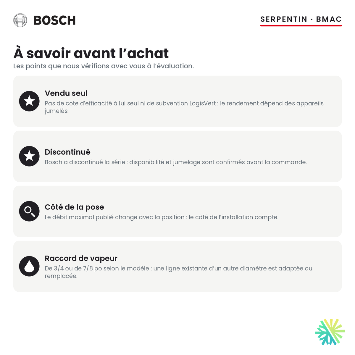 Serpentin d’évaporateur Bosch BMAC — à savoir avant l’achat