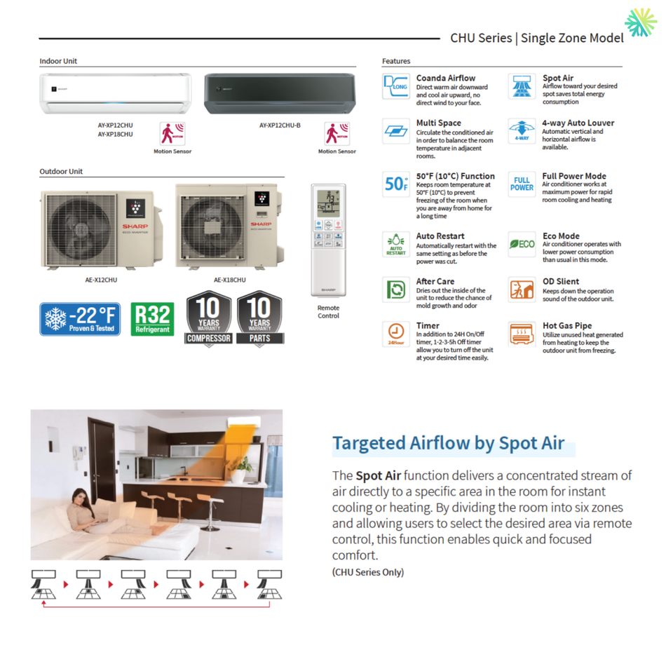 SHARP CHU Wall-Mounted Heat Pump | 12,000 BTU | R32 -30°C
