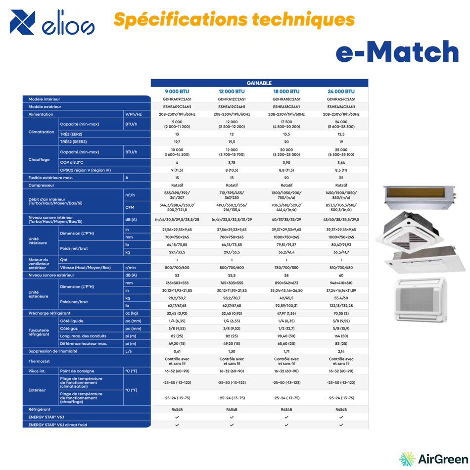 ELIOS Ducted Heat Pump | e-match R454B | 12,000 BTU