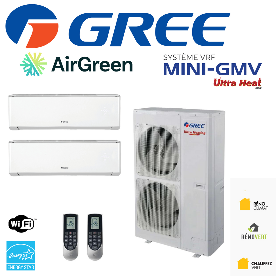 VRF system | GREE Mini-GMV | 2-Heads | 36,000 BTU Compressor | Montreal, Laval, Longueuil, South Shore and North Shore