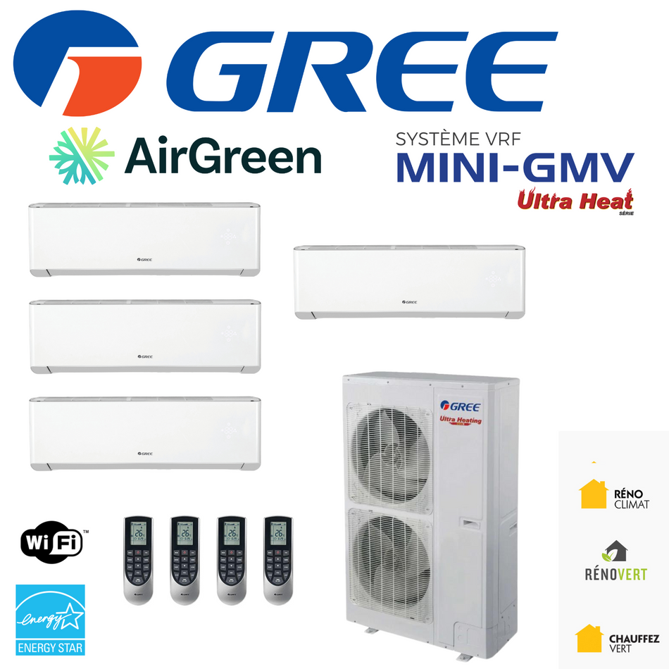 VRF system | GREE Mini-GMV | 4-Heads | 36,000 BTU Compressor | Montreal, Laval, Longueuil, South Shore and North Shore