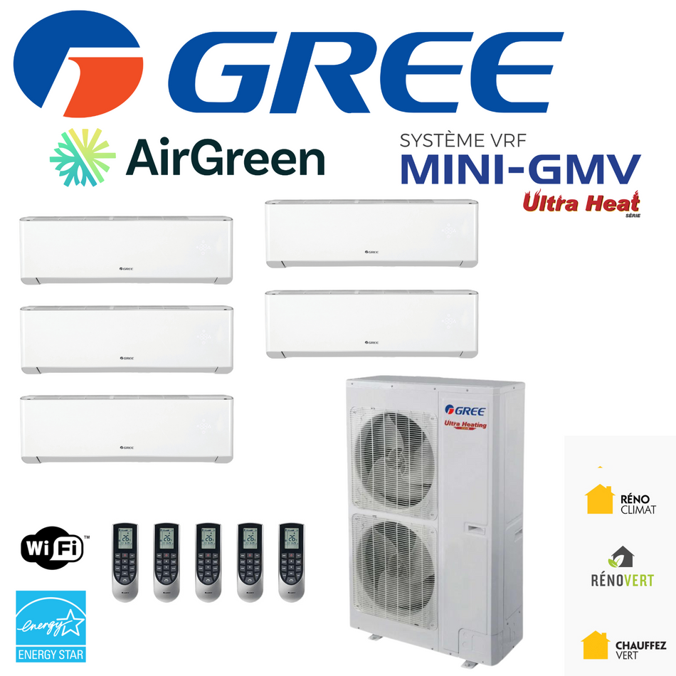 VRF system | GREE Mini-GMV | 5-Heads | 36,000 BTU Compressor | Montreal, Laval, Longueuil, South Shore and North Shore