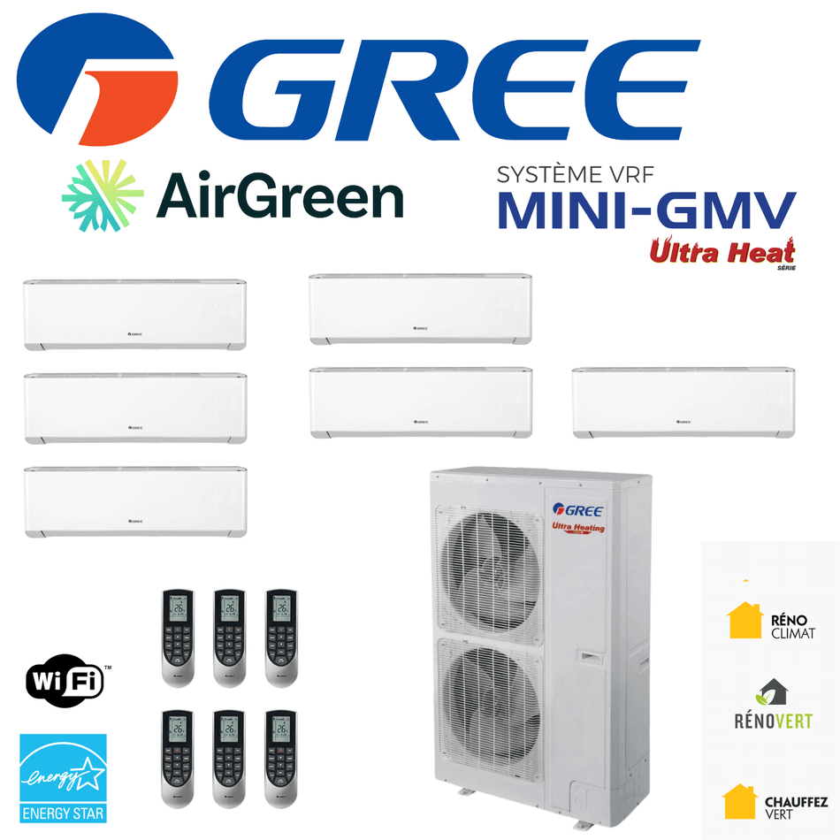 VRF system | GREE Mini-GMV | 6-Zones | 48,000 BTU Compressor | Montreal, Laval, Longueuil, South Shore and North Shore