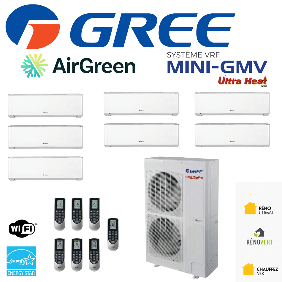 VRF system | GREE Mini-GMV | 7-Zones | 48,000 BTU Compressor | Montreal, Laval, Longueuil, South Shore and North Shore