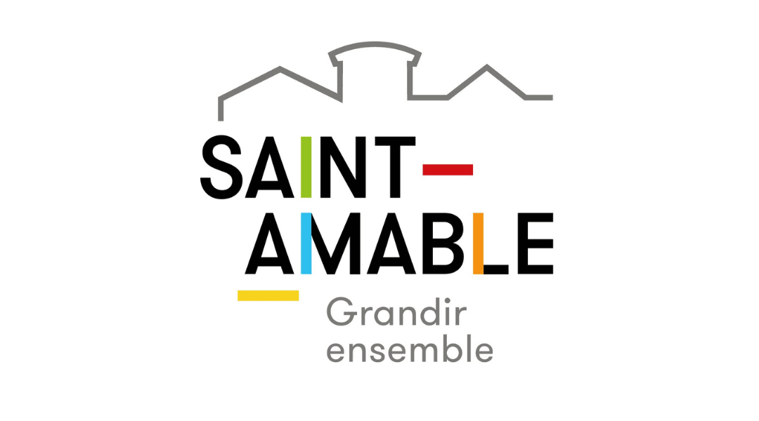 Logo of Saint-Amable with colorful text and house outline, slogan 'Grandir ensemble' below, on white background.