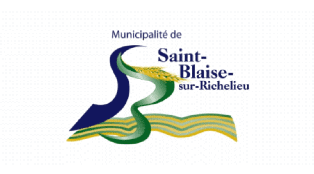 Logo of the Municipality of Saint-Blaise-sur-Richelieu with stylized letters and green waves.