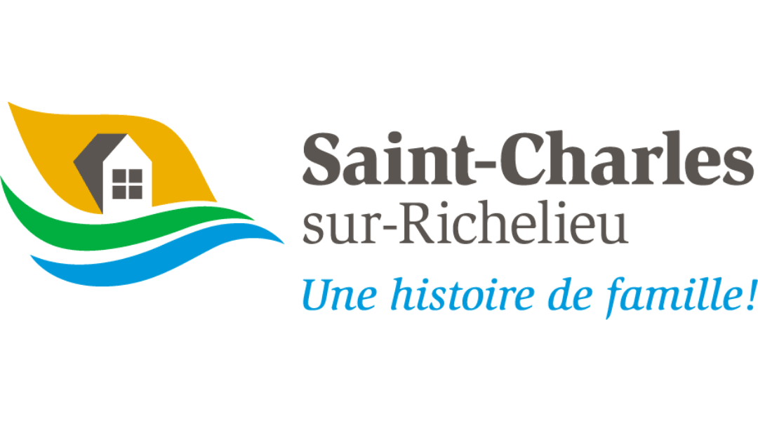 Logo of Saint-Charles sur-Richelieu with the text 'Une histoire de famille' and a house icon on a colorful background.