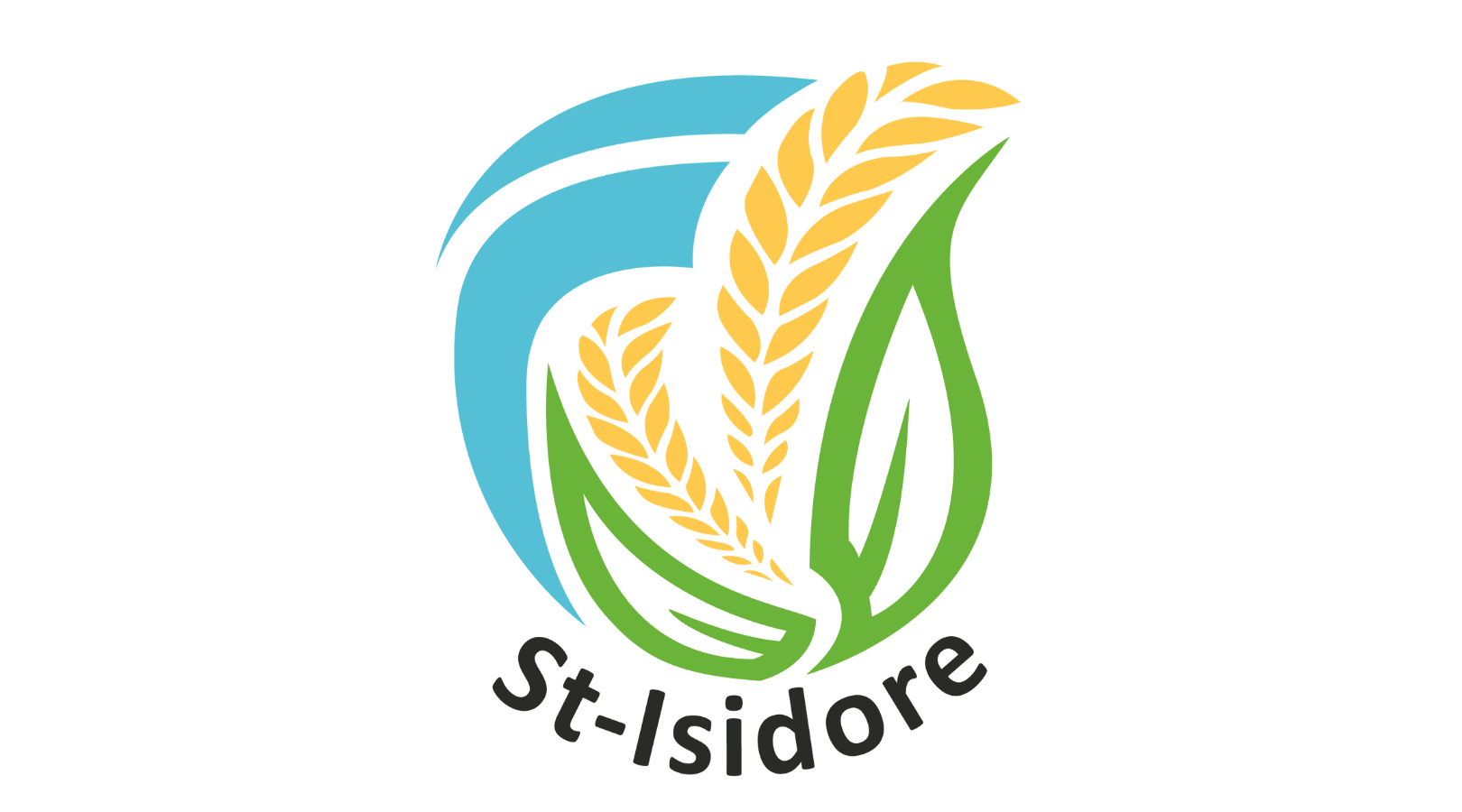 Logo of St-Isidore featuring stylized wheat and leaf design with blue arch