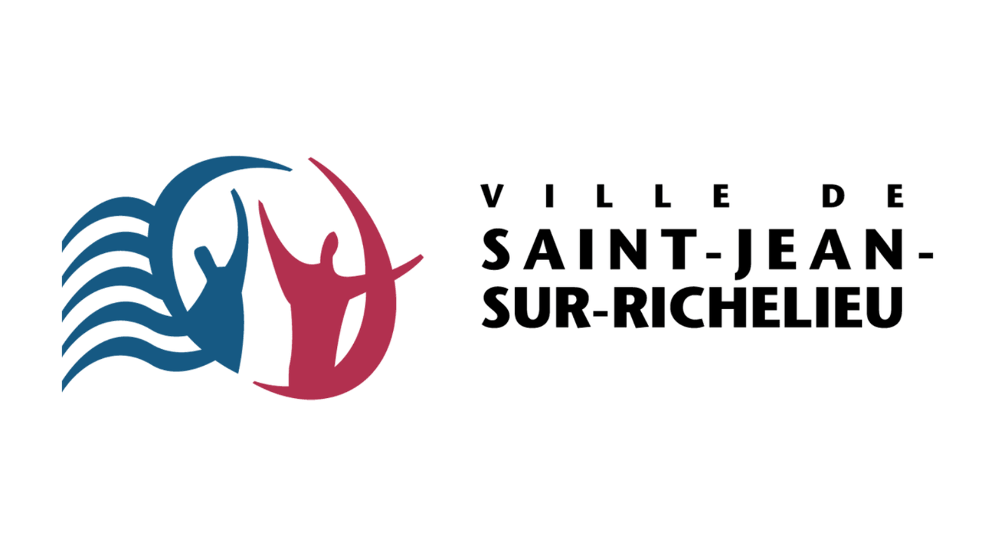 Saint-Jean-sur-Richelieu city logo with abstract figures in red and blue and city name text.