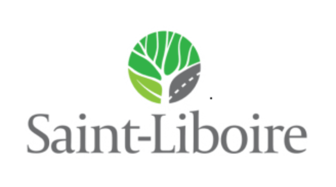 Logo of Saint-Liboire featuring green leaf design and road illustration.