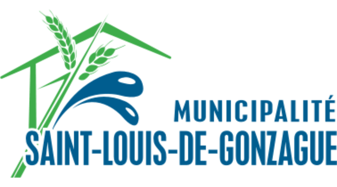 Logo of Saint-Louis-de-Gonzague municipality featuring green wheat and blue water symbols.