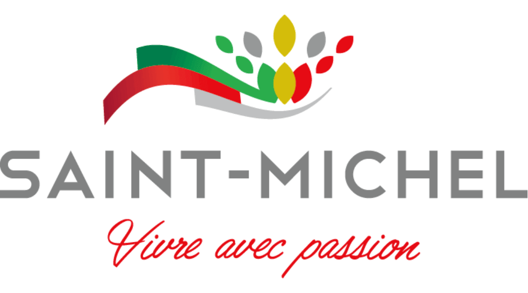 Saint-Michel logo with colorful abstract design and slogan "Vivre avec passion" in script font.