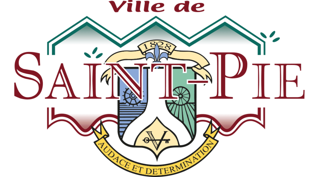 Logo of Ville de Saint-Pie, featuring the motto 'Audace et Determination' with a crest and decorative elements.
