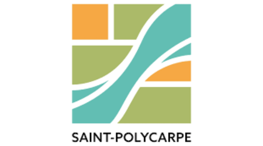 Logo of Saint-Polycarpe with green, orange, and turquoise geometric design.