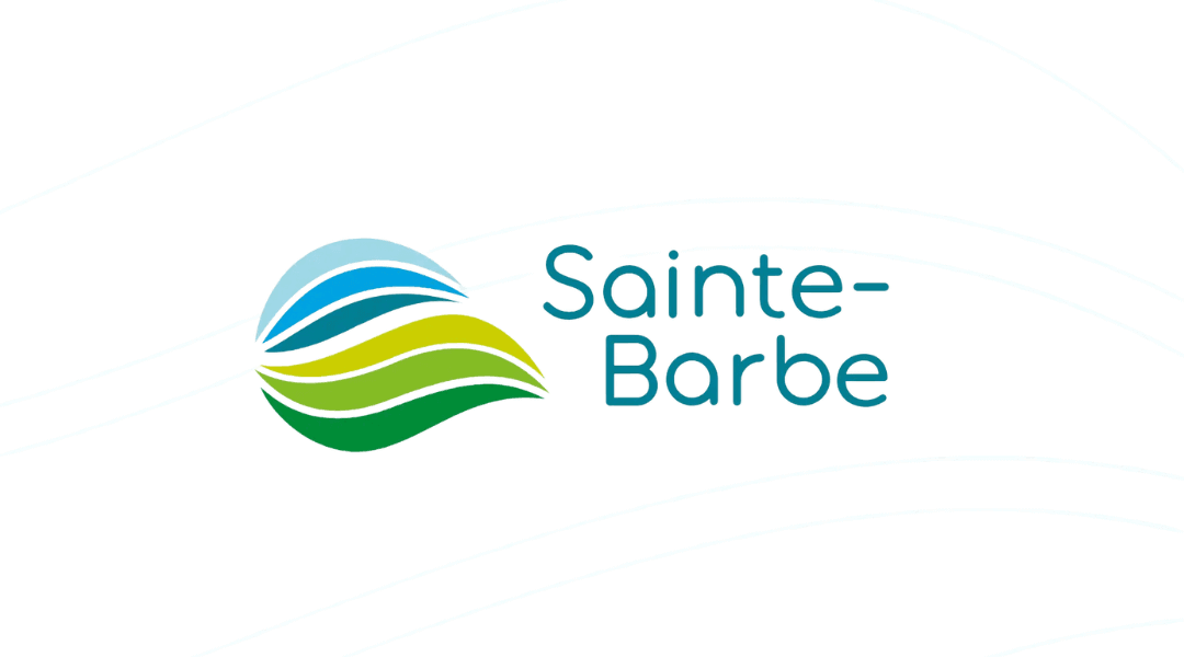 Sainte-Barbe logo with green, blue waves on white background