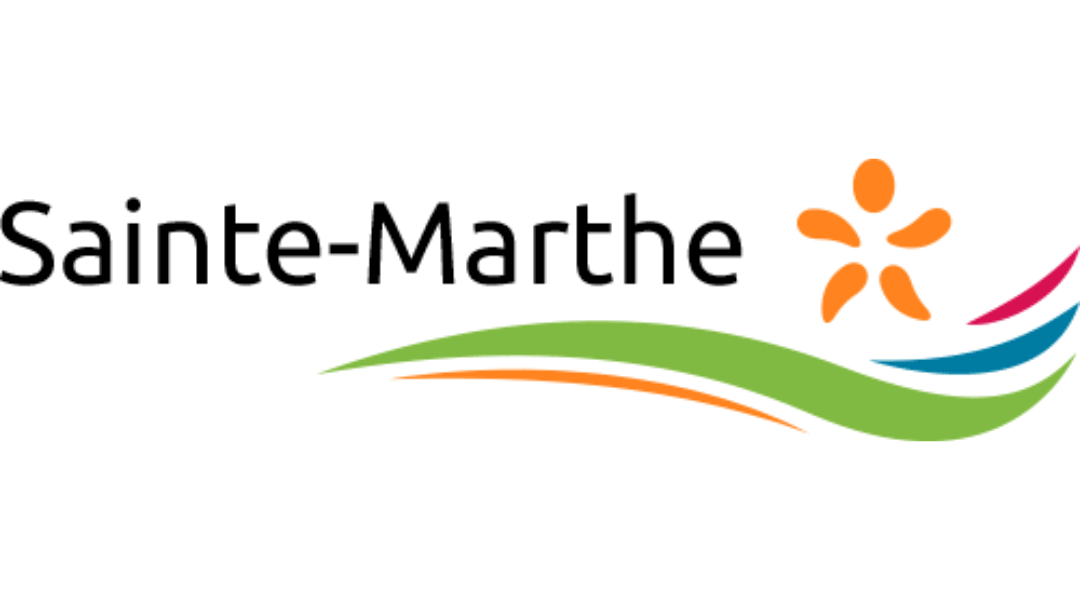 Sainte-Marthe logo with stylized orange flower and colorful curved lines