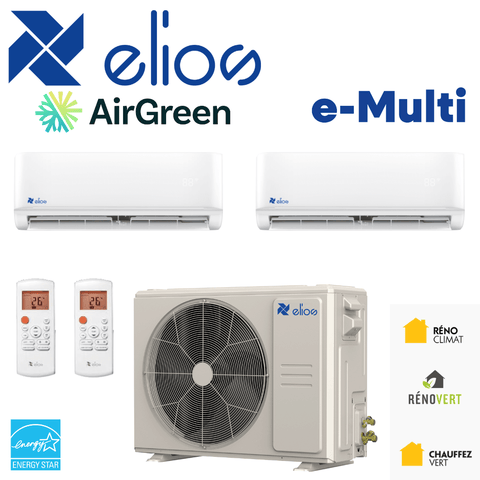 Thermopompe ELIOS E-MULTI 2 Têtes + 48000 BTU Compresseur | Longueuil, système multizone par AirGreen.