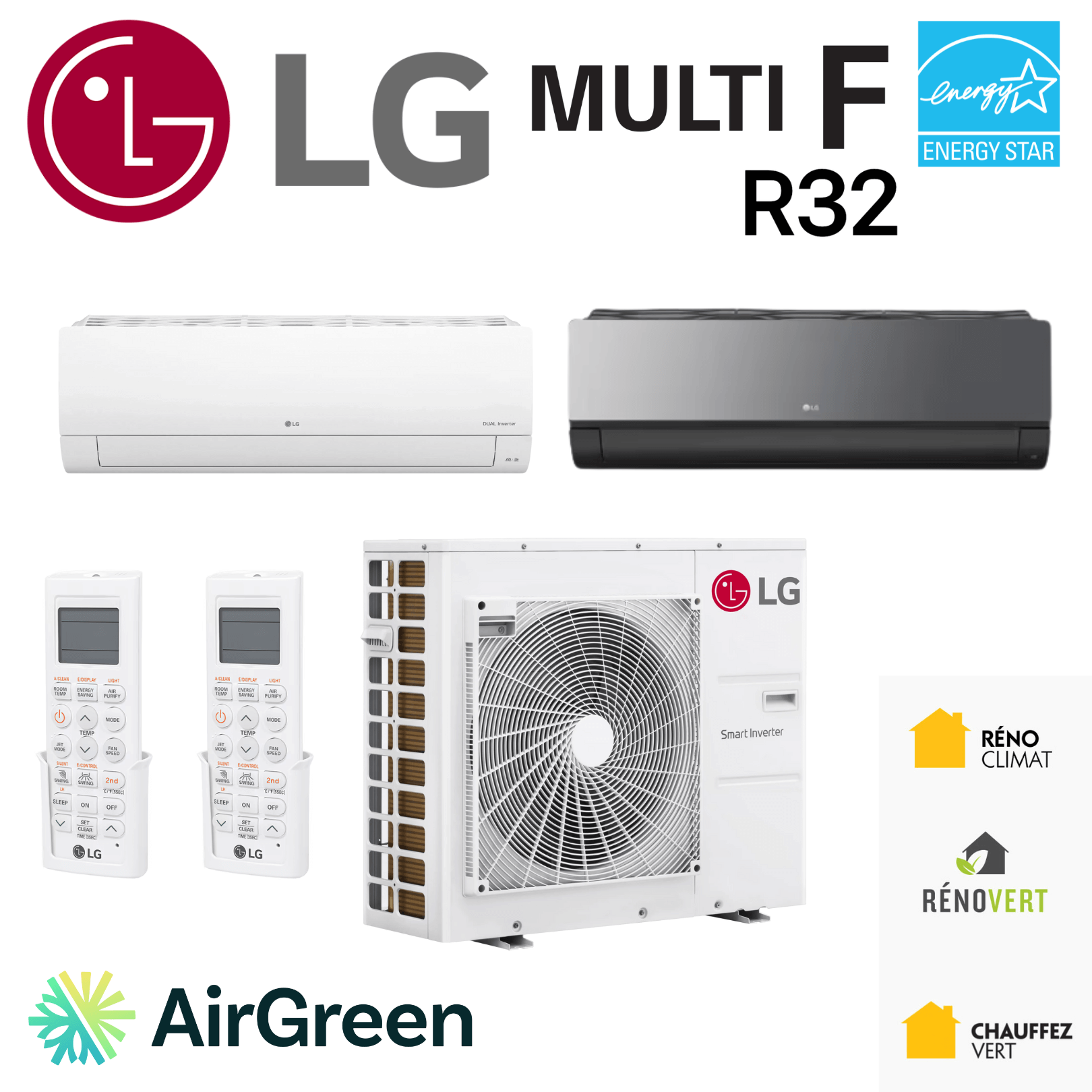 Thermopompe DoubleZone LG MULTI F R32 | Compresseur 18000 BTU avec unité intérieure et extérieure