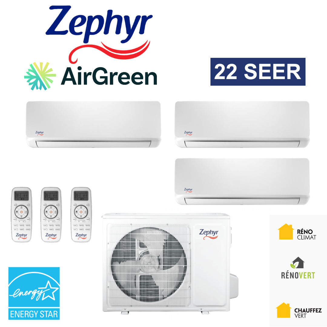 Thermopompe 3-Zone Zephyr 22 | Compresseur 24 000 BTU | Montréal, Laval, Longueuil, Rive Sud & Rive Nord