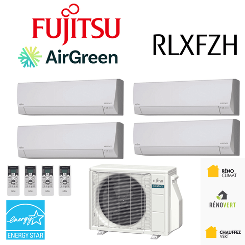 Thermopompe 4-Zone Fujitsu RLXFZH | Compresseur 36 000 BTU | Montréal, Laval, Longueuil, Rive Sud et Rive Nord, unité et télécommandes