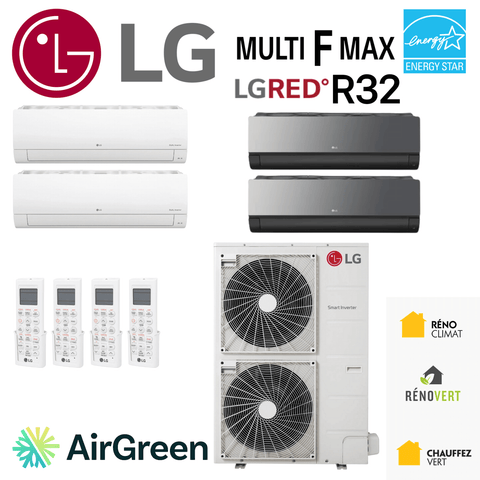 Thermopompe LG Multi F MAX LGRED R32 | 4 Têtes + 36000 BTU | Montérégie avec télécommandes et logo Energy Star