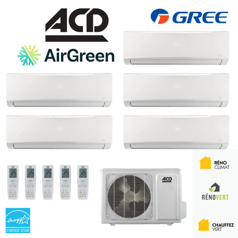 Thermopompe ACD - MPD | 5 Têtes - Compresseur 42 000 BTU | Montréal, Laval, Longueuil, Rive Sud & Rive Nord system by AirGreen.
