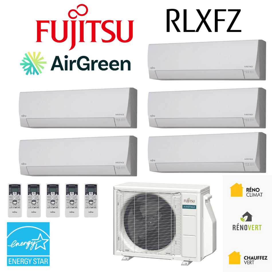 Fujitsu RLXFZ 5-Head Heat Pump | 45,000 BTU Compressor | Montreal, Laval, Longueuil, South Shore and North Shore