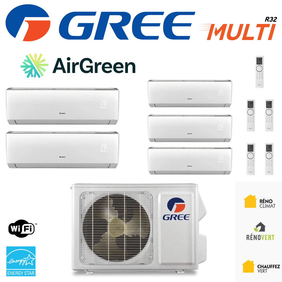 Thermopompe 5-Zone Gree MULTI R32 | Ext : 42 000 BTU | Montréal, Laval, Longueuil, Rive Sud & Rive Nord