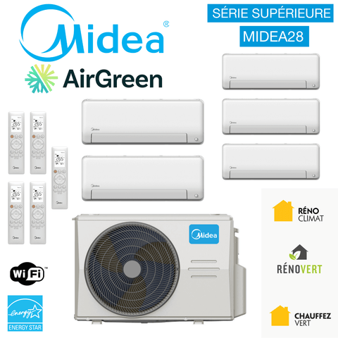 Thermopompe 5-Zones MIDEA28 | Compresseur : 48 000 BTU | Montréal, Laval, Rive Sud et Nord - unité intérieure et extérieure
