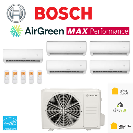 Thermopompe BOSCH Max Performance | 5 Têtes | Compresseur 48 000 BTU | Montréal, Laval, Longueuil, Rive Sud et Rive Nord